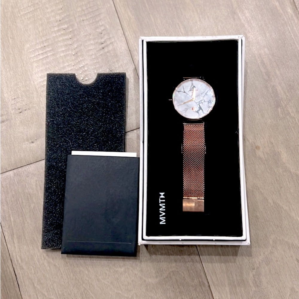 Mvmt marble watch with rose gold band